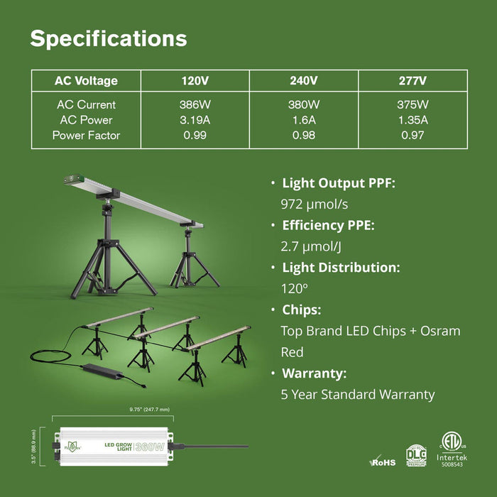 FloraFlex 3 Bar - 360W Full Spectrum Under Canopy 4x4 - 4x6 6027