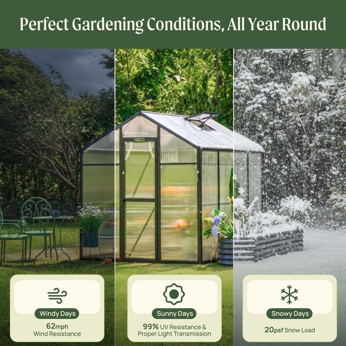 Vego Garden Junior Victorian Greenhouse - 6.5ft Wide VGHJV0604PCBK