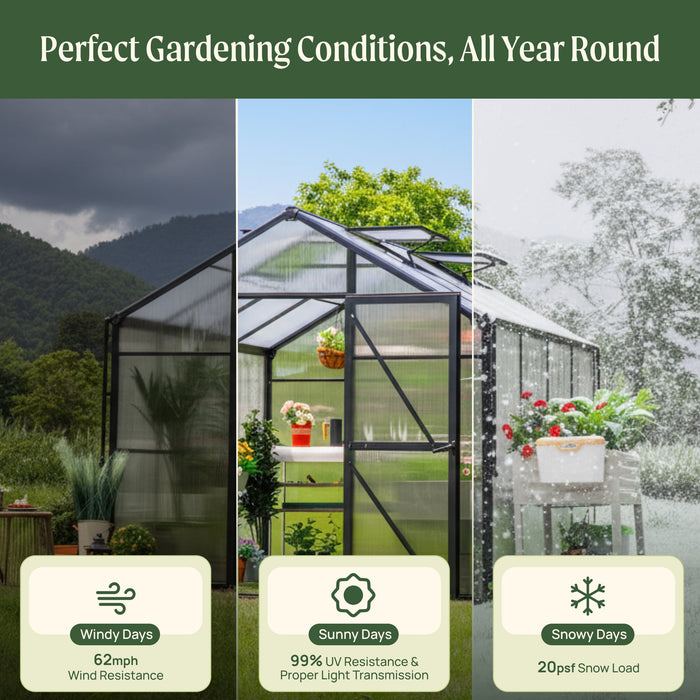 Vego Garden Junior Victorian Greenhouse - 8.0ft Wide VGHJV0808PCBK
