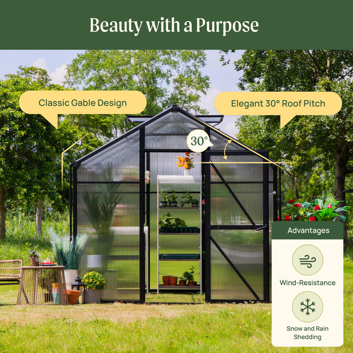 Vego Garden Junior Victorian Greenhouse - 8.0ft Wide VGHJV0808PCBK