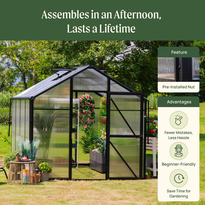 Vego Garden Junior Victorian Greenhouse - 8.0ft Wide VGHJV0808PCBK