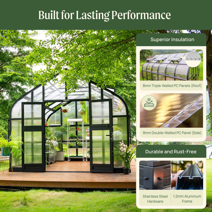 Vego Garden Pacific Greenhouse - 10.5ft Wide VGHP1012PCBK