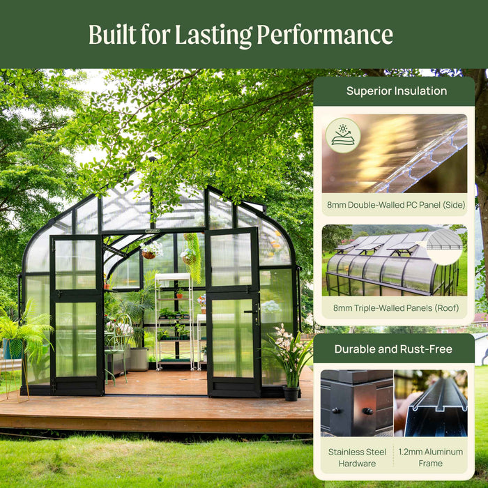 Vego Garden Grand Pacific Greenhouse - 12.5ft Wide VGHP1212PCBK