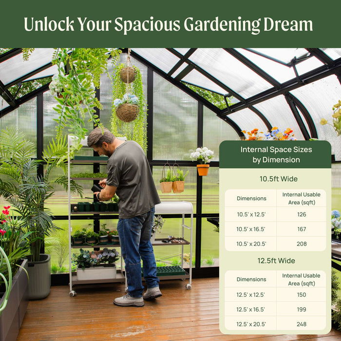 Vego Garden Grand Pacific Greenhouse - 12.5ft Wide VGHP1212PCBK