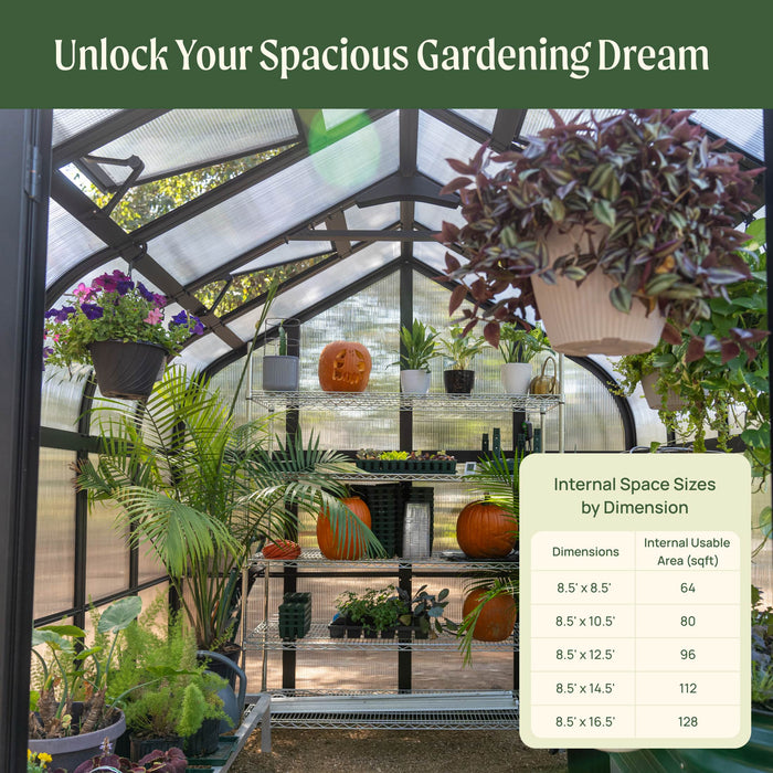 Vego Garden Pacific Greenhouse - 8.5ft Wide VGH0808PCBK