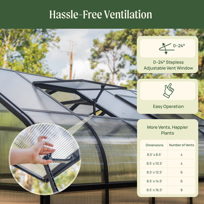 Vego Garden Pacific Greenhouse - 8.5ft Wide VGH0808PCBK