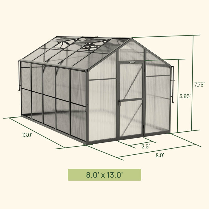 Vego Garden Junior Victorian Greenhouse - 8.0ft Wide VGHJV0808PCBK