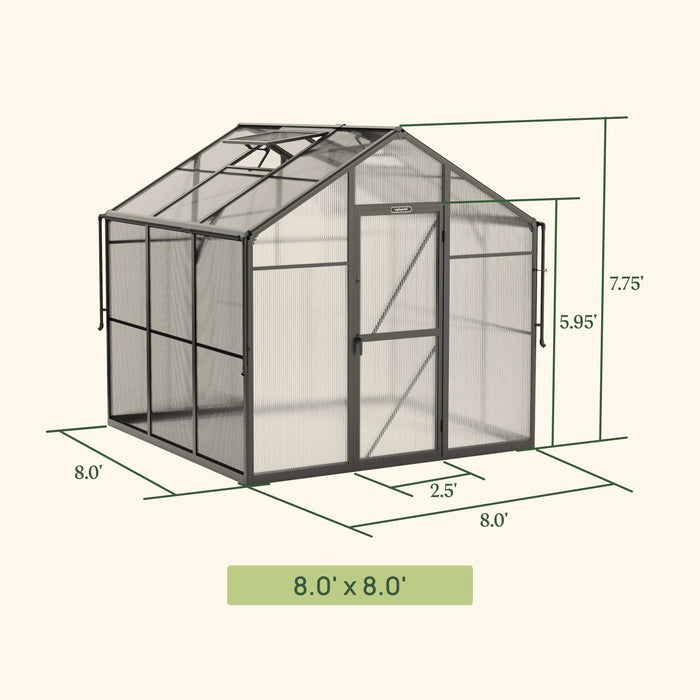 Vego Garden Junior Victorian Greenhouse - 8.0ft Wide VGHJV0808PCBK