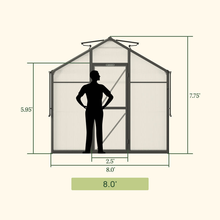 Vego Garden Junior Victorian Greenhouse - 8.0ft Wide VGHJV0808PCBK