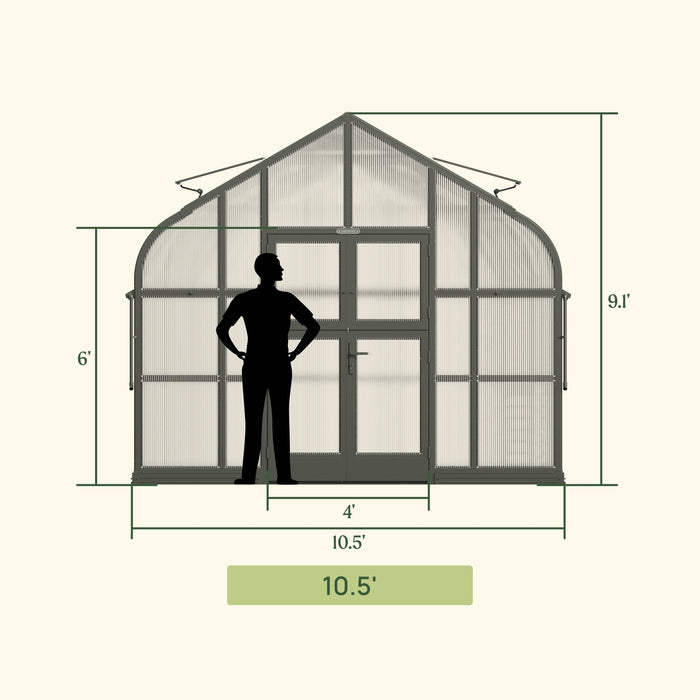 Vego Garden Pacific Greenhouse - 10.5ft Wide VGHP1012PCBK