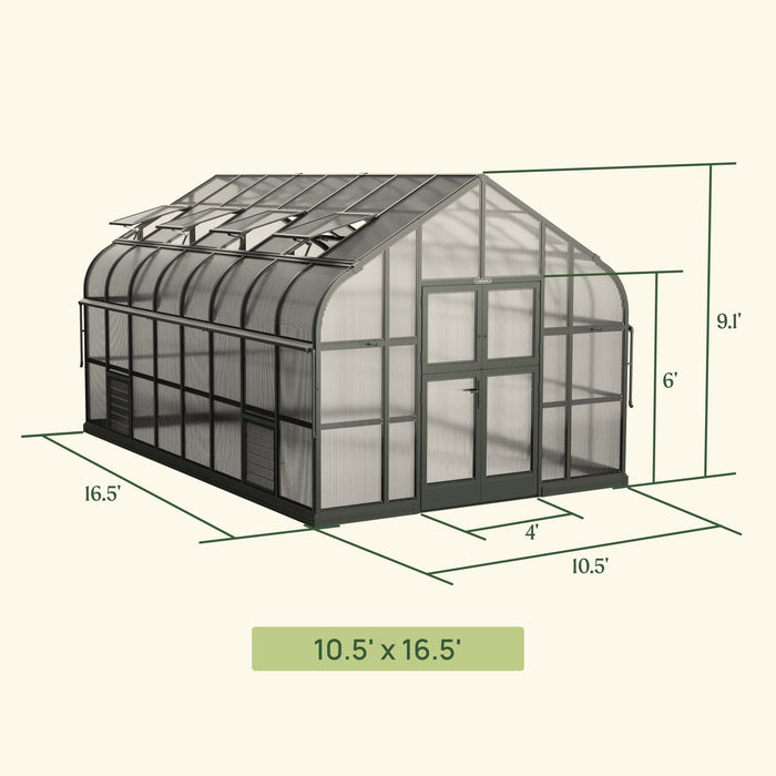 Vego Garden Pacific Greenhouse - 10.5ft Wide VGHP1012PCBK