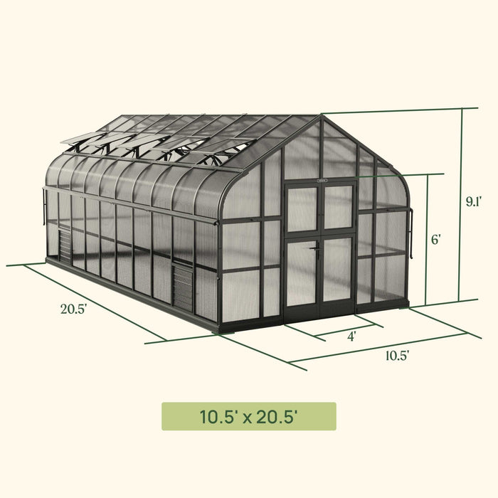 Vego Garden Pacific Greenhouse - 10.5ft Wide VGHP1012PCBK