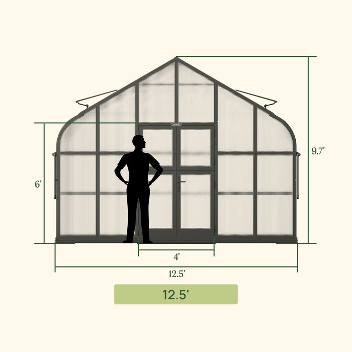 Vego Garden Grand Pacific Greenhouse - 12.5ft Wide VGHP1212PCBK