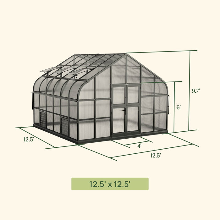 Vego Garden Grand Pacific Greenhouse - 12.5ft Wide VGHP1212PCBK