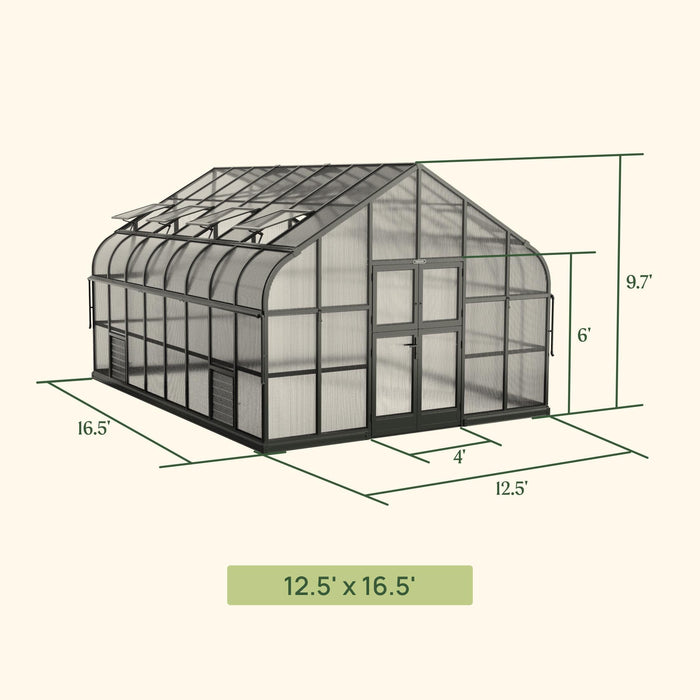 Vego Garden Grand Pacific Greenhouse - 12.5ft Wide VGHP1212PCBK