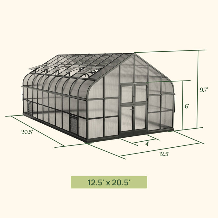 Vego Garden Grand Pacific Greenhouse - 12.5ft Wide VGHP1212PCBK