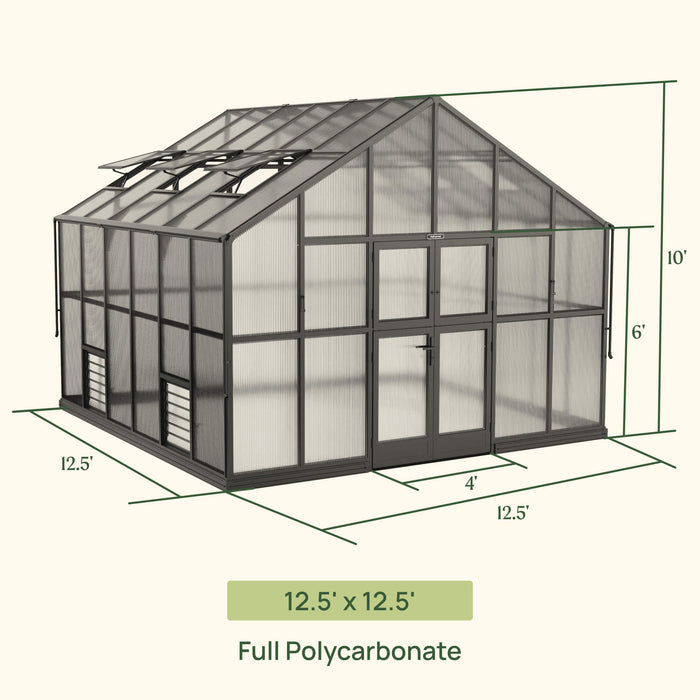 Vego Garden Grand Victorian Greenhouse - 12.5ft Wide VGHV1212PCGLBK