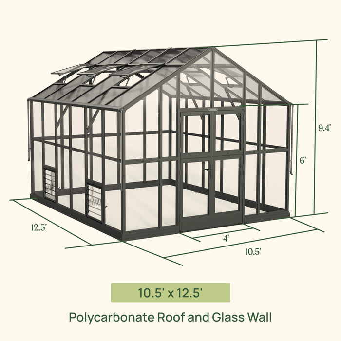 Vego Garden Victorian Greenhouse - 10.5ft Wide Greenhouse VGHV1012PCGLBK