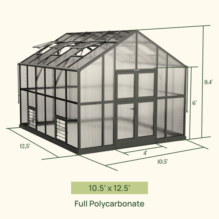 Vego Garden Victorian Greenhouse - 10.5ft Wide Greenhouse VGHV1012PCGLBK