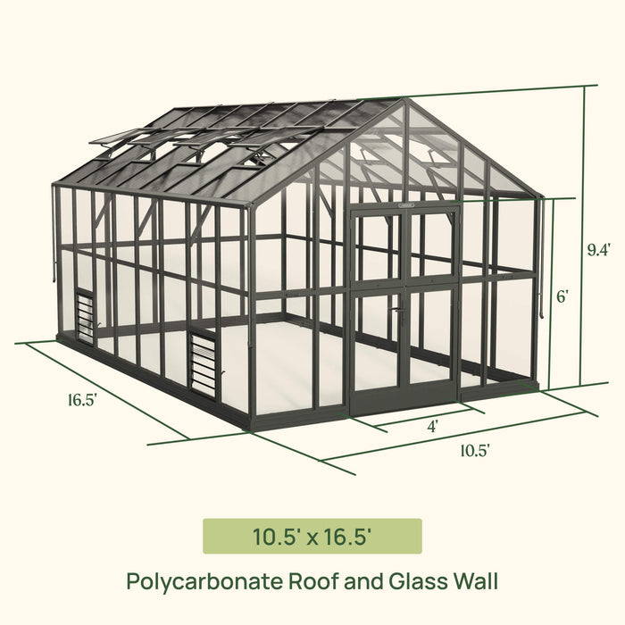 Vego Garden Victorian Greenhouse - 10.5ft Wide Greenhouse VGHV1012PCGLBK