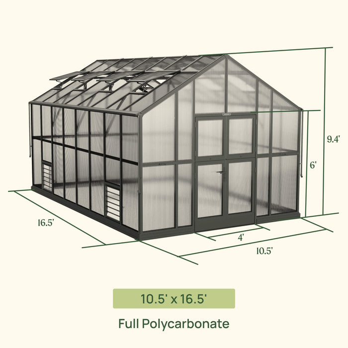 Vego Garden Victorian Greenhouse - 10.5ft Wide Greenhouse VGHV1012PCGLBK