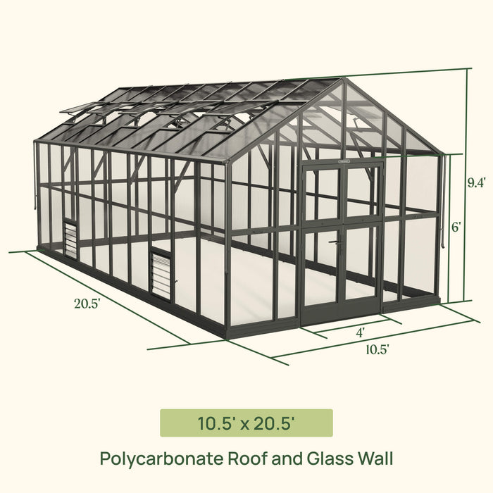 Vego Garden Victorian Greenhouse - 10.5ft Wide Greenhouse VGHV1012PCGLBK