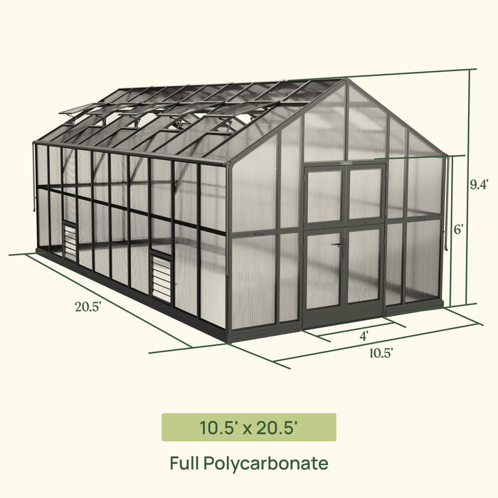 Vego Garden Victorian Greenhouse - 10.5ft Wide Greenhouse VGHV1012PCGLBK