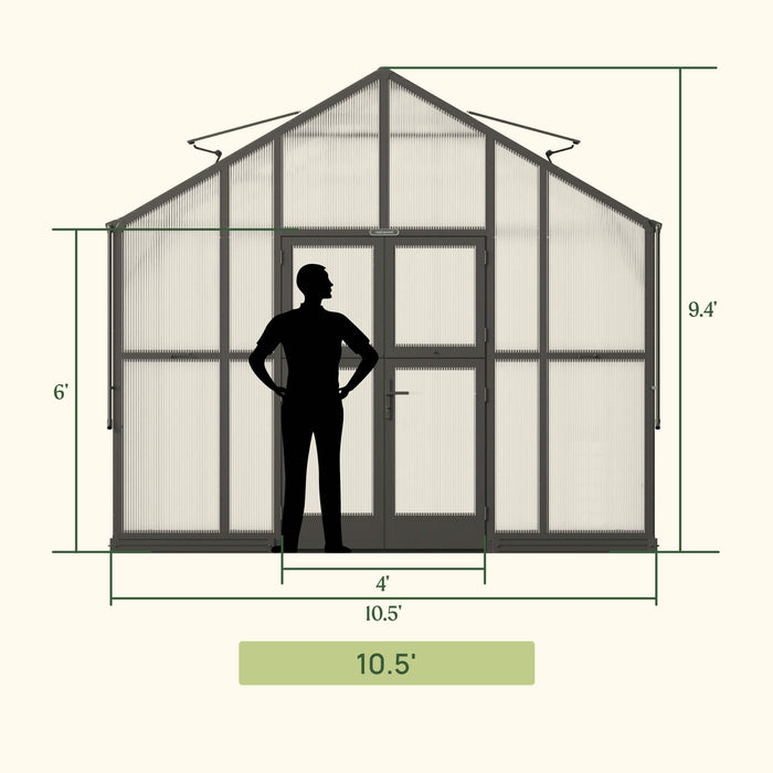 Vego Garden Victorian Greenhouse - 10.5ft Wide Greenhouse VGHV1012PCGLBK