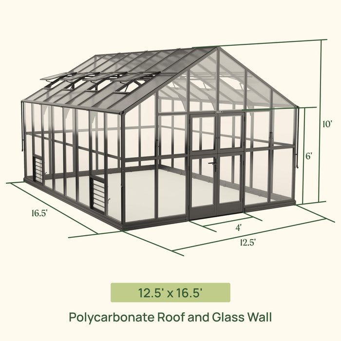 Vego Garden Grand Victorian Greenhouse - 12.5ft Wide VGHV1212PCGLBK