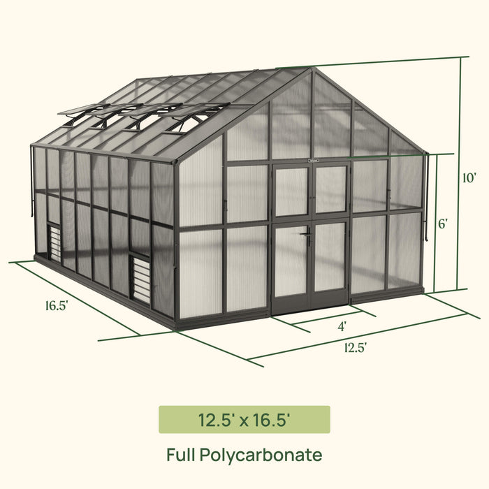 Vego Garden Grand Victorian Greenhouse - 12.5ft Wide VGHV1212PCGLBK