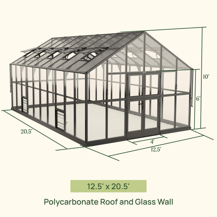 Vego Garden Grand Victorian Greenhouse - 12.5ft Wide VGHV1212PCGLBK