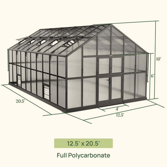 Vego Garden Grand Victorian Greenhouse - 12.5ft Wide VGHV1212PCGLBK