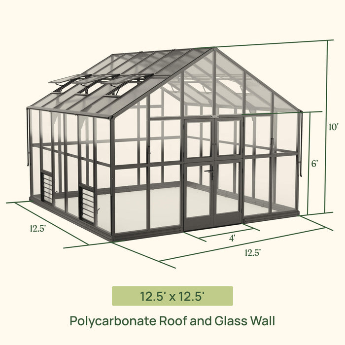 Vego Garden Grand Victorian Greenhouse - 12.5ft Wide VGHV1212PCGLBK