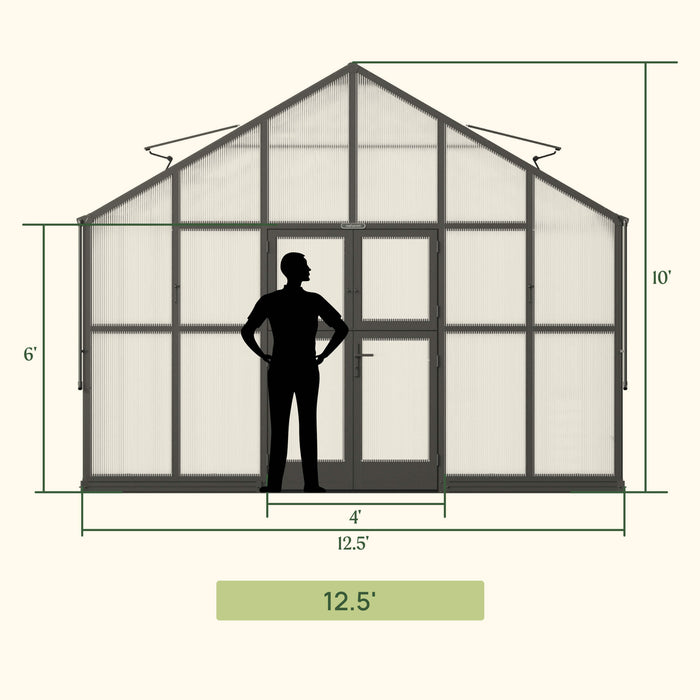 Vego Garden Grand Victorian Greenhouse - 12.5ft Wide VGHV1212PCGLBK