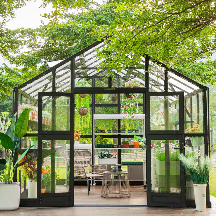 Vego Garden Victorian Greenhouse - 10.5ft Wide Greenhouse VGHV1012PCGLBK