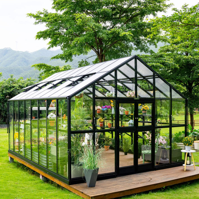 Vego Garden Grand Victorian Greenhouse - 12.5ft Wide VGHV1212PCGLBK