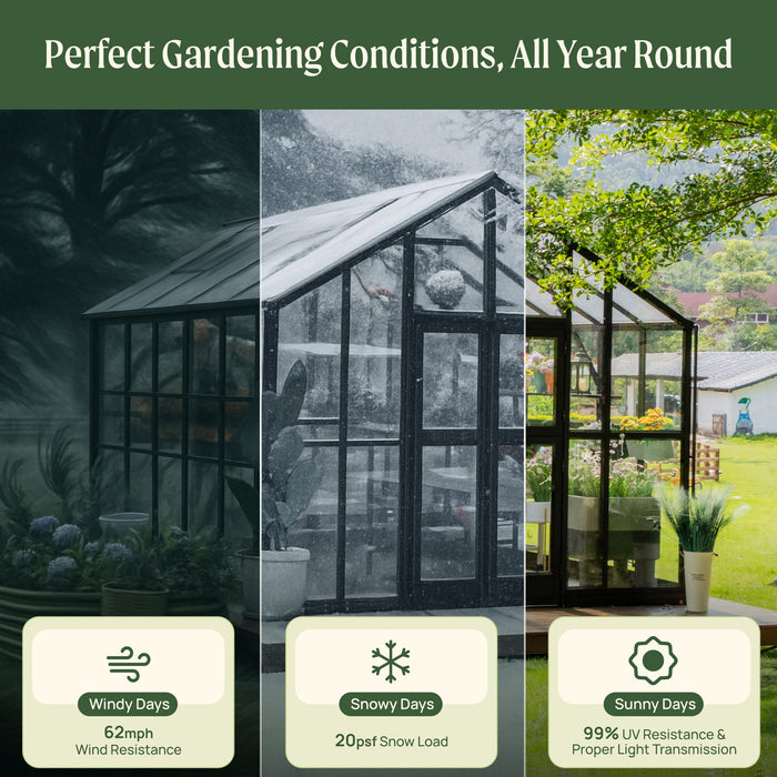 Vego Garden Victorian Greenhouse - 10.5ft Wide Greenhouse VGHV1012PCGLBK