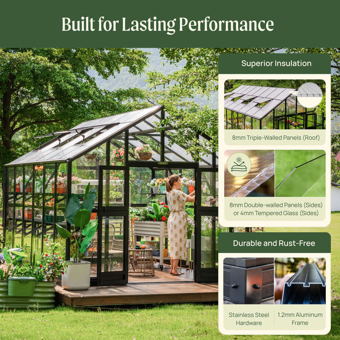 Vego Garden Victorian Greenhouse - 10.5ft Wide Greenhouse VGHV1012PCGLBK