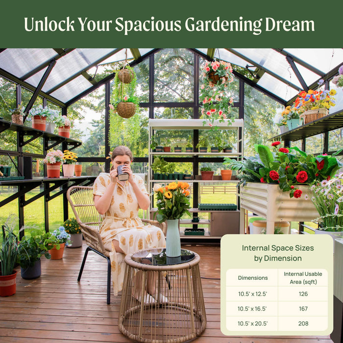 Vego Garden Victorian Greenhouse - 10.5ft Wide Greenhouse VGHV1012PCGLBK