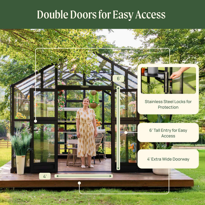 Vego Garden Victorian Greenhouse - 10.5ft Wide Greenhouse VGHV1012PCGLBK