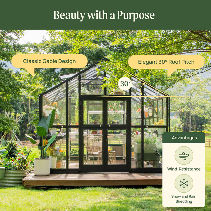 Vego Garden Victorian Greenhouse - 10.5ft Wide Greenhouse VGHV1012PCGLBK