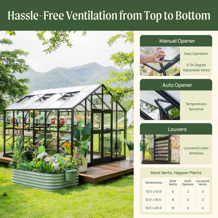 Vego Garden Victorian Greenhouse - 10.5ft Wide Greenhouse VGHV1012PCGLBK