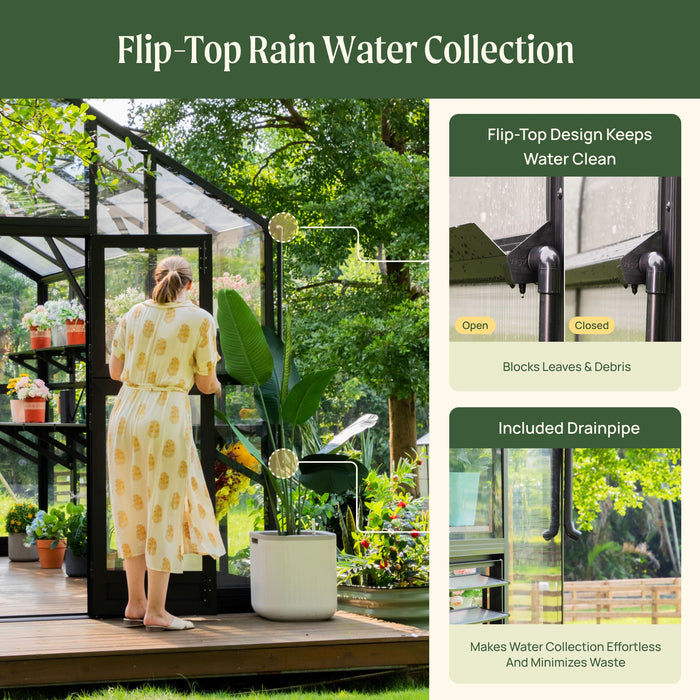 Vego Garden Victorian Greenhouse - 10.5ft Wide Greenhouse VGHV1012PCGLBK