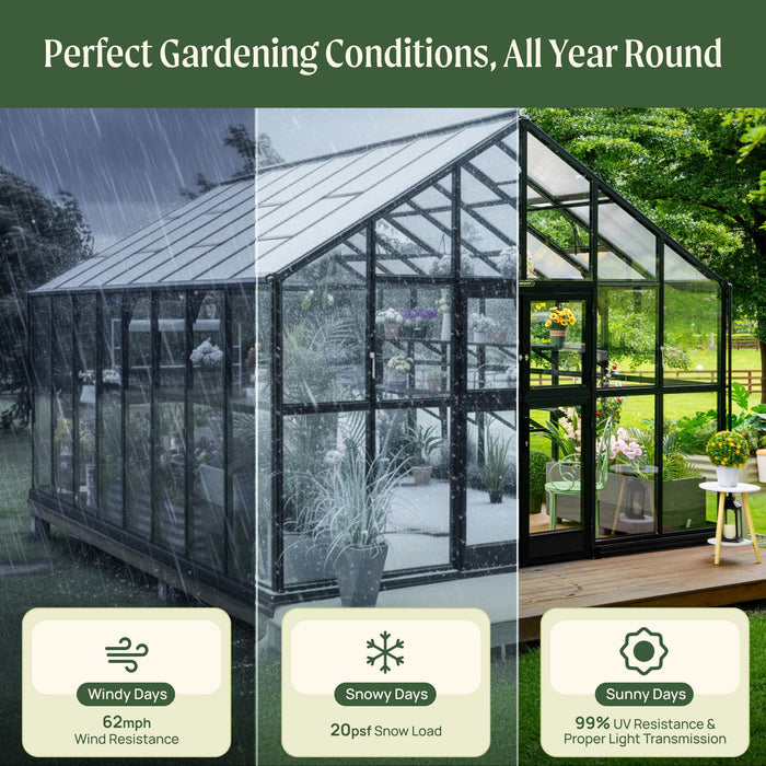 Vego Garden Grand Victorian Greenhouse - 12.5ft Wide VGHV1212PCGLBK