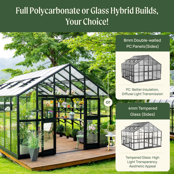 Vego Garden Grand Victorian Greenhouse - 12.5ft Wide VGHV1212PCGLBK