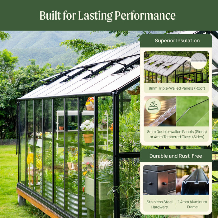 Vego Garden Grand Victorian Greenhouse - 12.5ft Wide VGHV1212PCGLBK