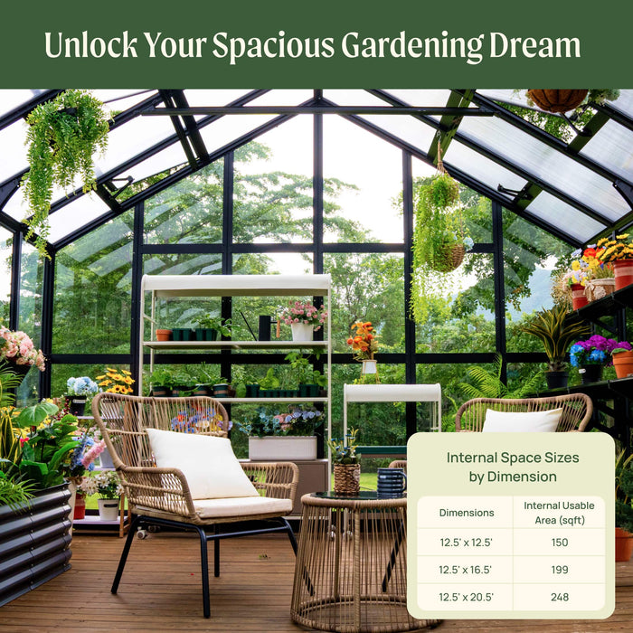 Vego Garden Grand Victorian Greenhouse - 12.5ft Wide VGHV1212PCGLBK