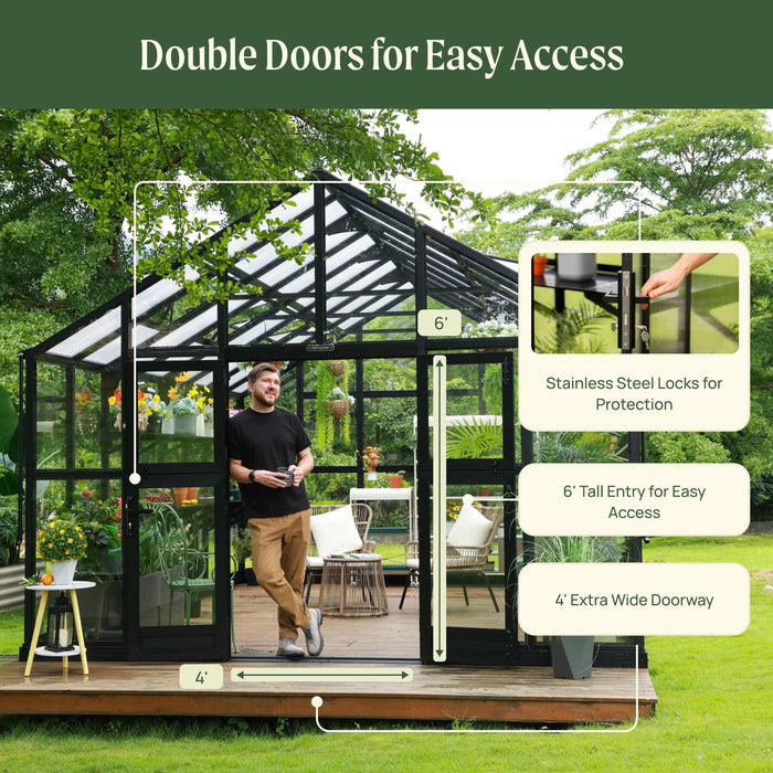 Vego Garden Grand Victorian Greenhouse - 12.5ft Wide VGHV1212PCGLBK