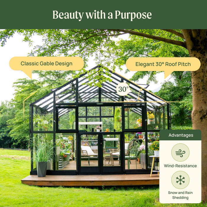 Vego Garden Grand Victorian Greenhouse - 12.5ft Wide VGHV1212PCGLBK