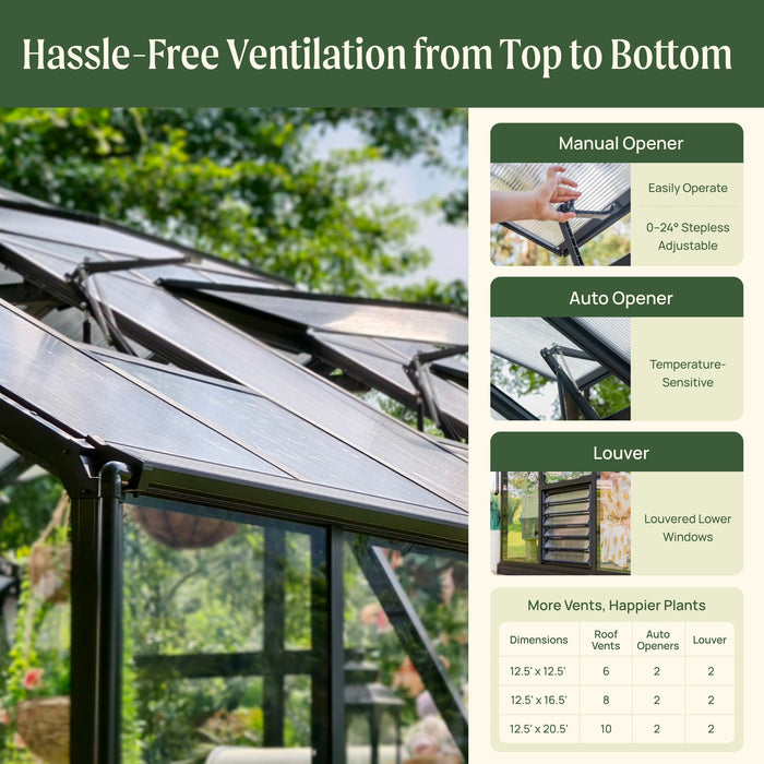 Vego Garden Grand Victorian Greenhouse - 12.5ft Wide VGHV1212PCGLBK